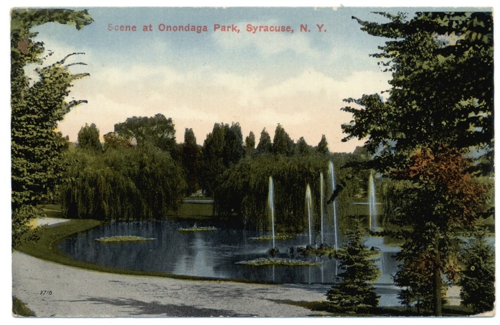 Syracuse New York Onondaga Park fountain scenic c1910 mailed vintage postcard