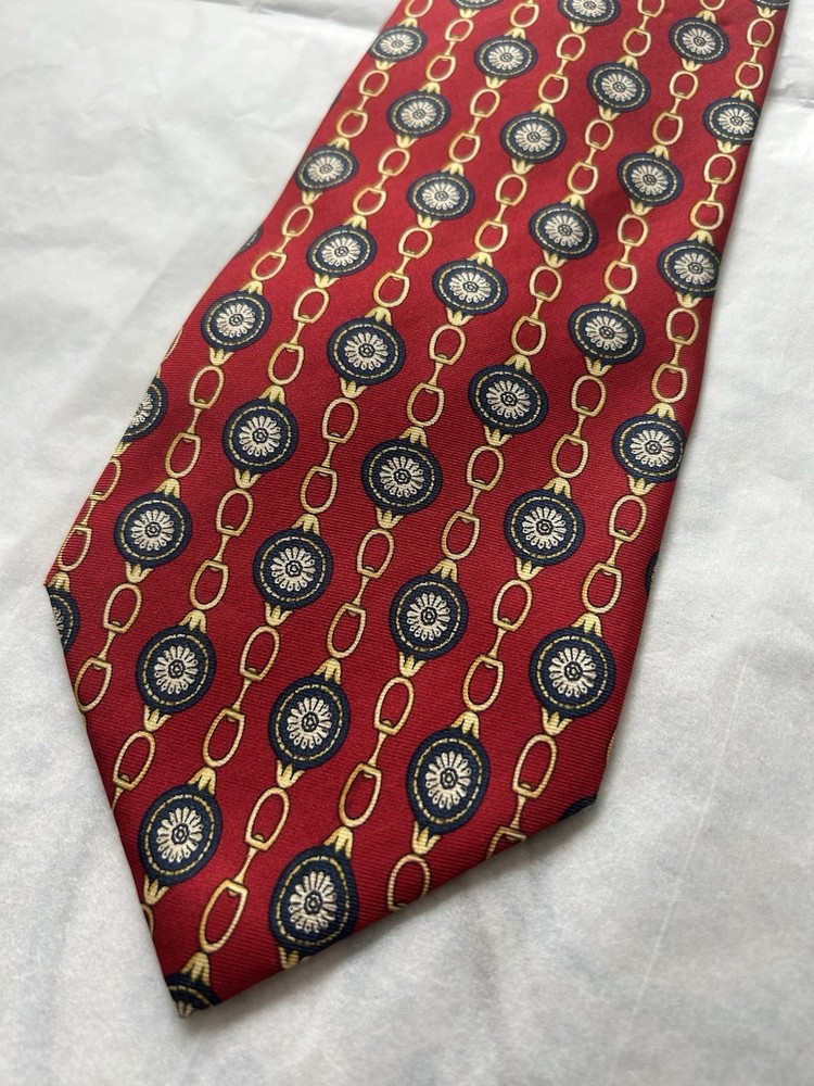 Vintage Paolo GUCCI Necktie 100% Silk Made In Italy Red Gold Navy Designer Tie