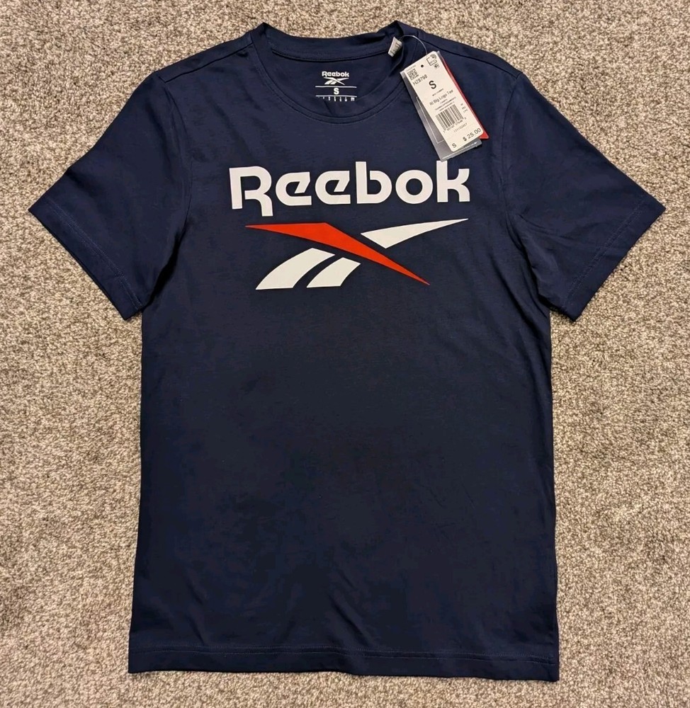NWT Reebok Identity Big Logo T-Shirt Mens Size Small Blue/Red/White MSRP $25.00