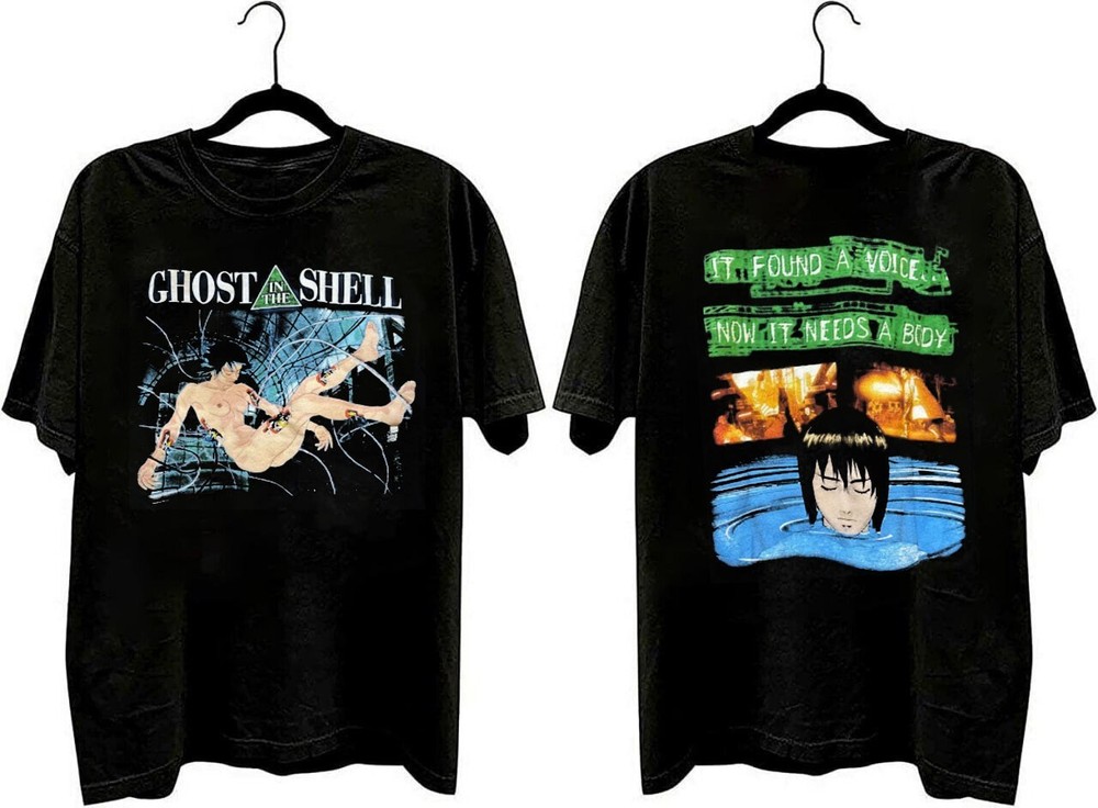 2 sided Ghost in the Shell anime classic cotton black T-shirt  QT7455