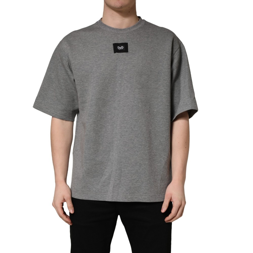 DOLCE & GABBANA T-shirt Gray Cotton Logo Appliqué CrewNeck IT52/US42/XL 680usd