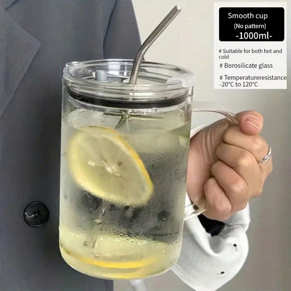 33.82oz Large Glass Tumbler with Lid & Straw, ldeal For Everyday Use