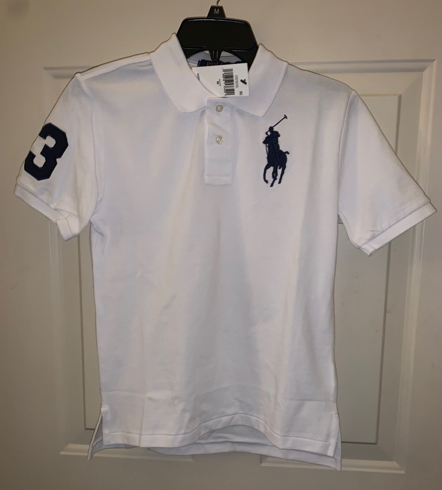 NWT Ralph Lauren Boy's Medium 10-12 White Big Polo Pony Short Sleeve Sleeve Mesh