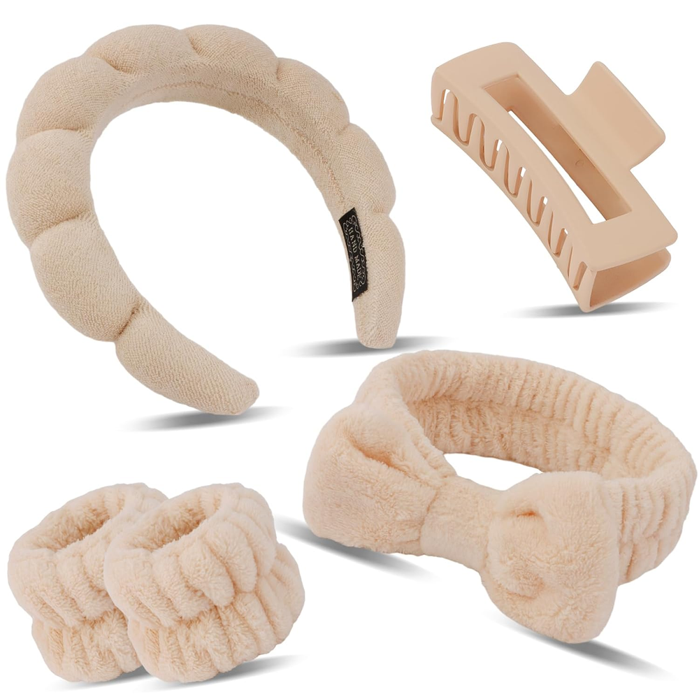 Canitor Spa Headband Wristband Set with Hair Clips for Skincare & Washing