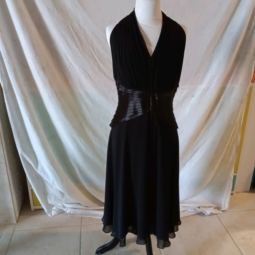 Tadashi Womens Sleeveless Halter Size 10 Black Cocktail Dress Cruise Homecoming