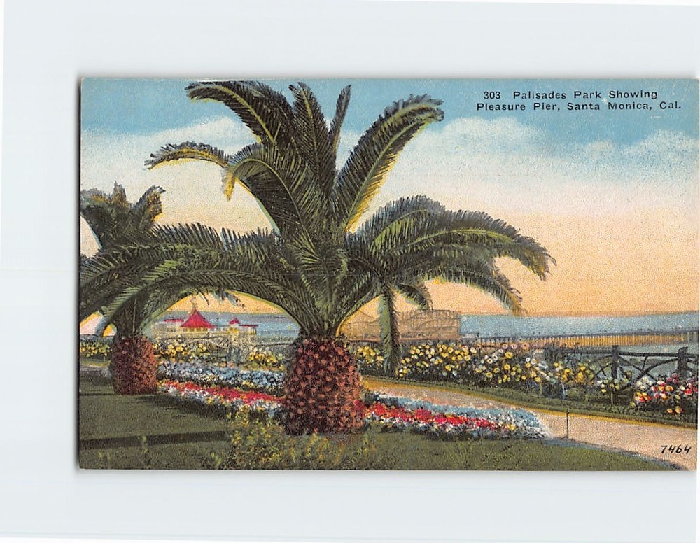 Postcard Palisades Park Showing Pleasure Pier Santa Monica California USA