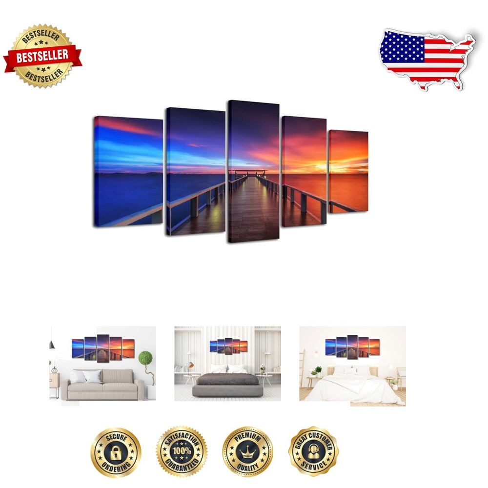 Modern 5-Piece Ocean Canvas Art Set - Perfect for Living Room & Bedroom