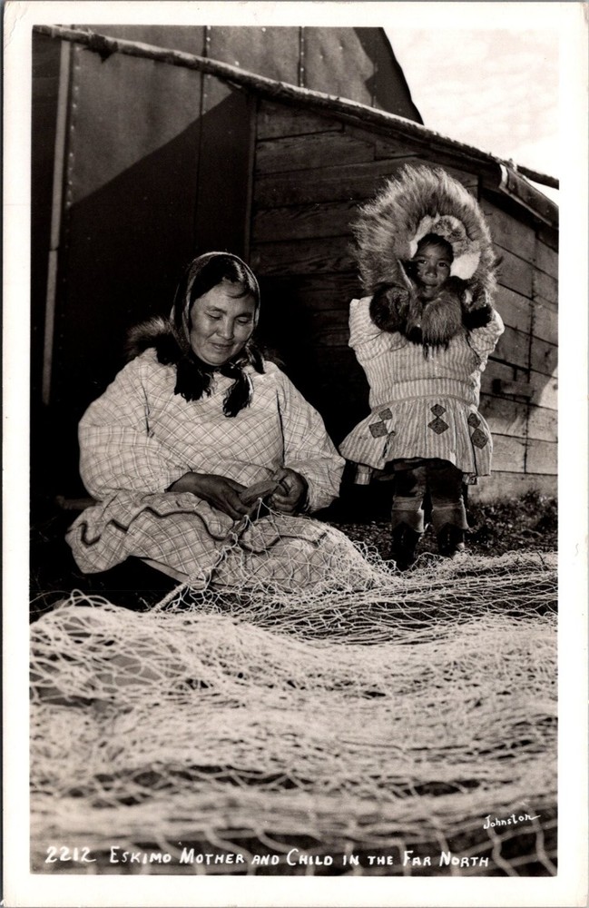 RPPC Eskimo Mother & Child Far North Johnston Real Photo Postcard c1930s