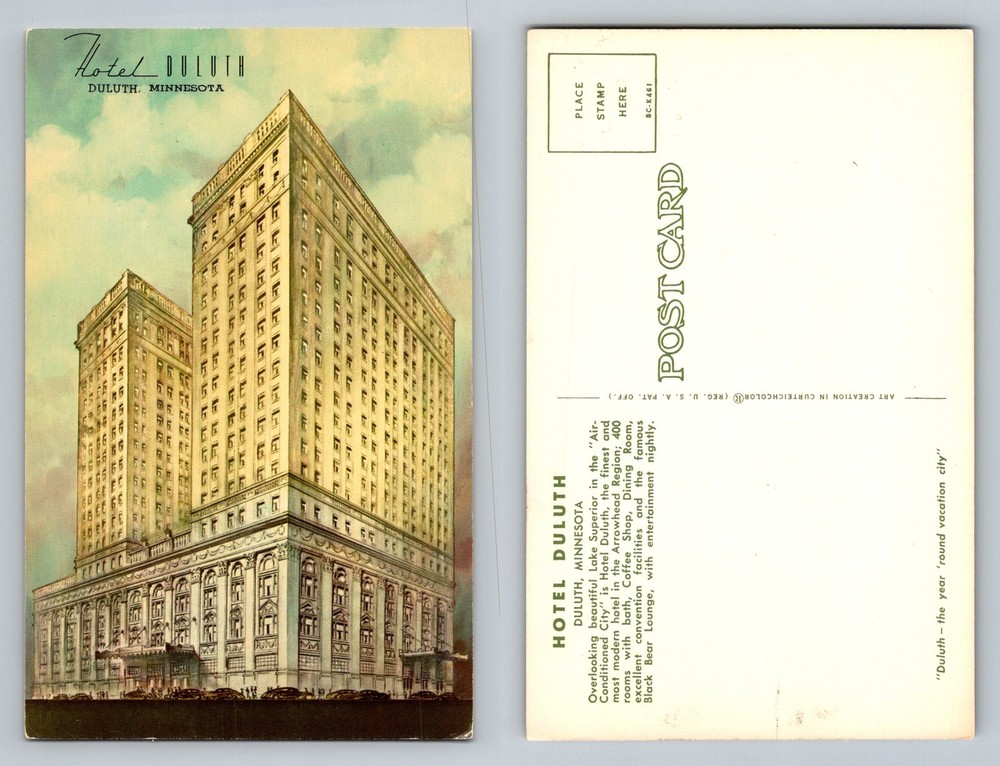 Duluth MN-Minnesota Hotel Duluth Twin Towers Lake Superior View Vintage Postcard