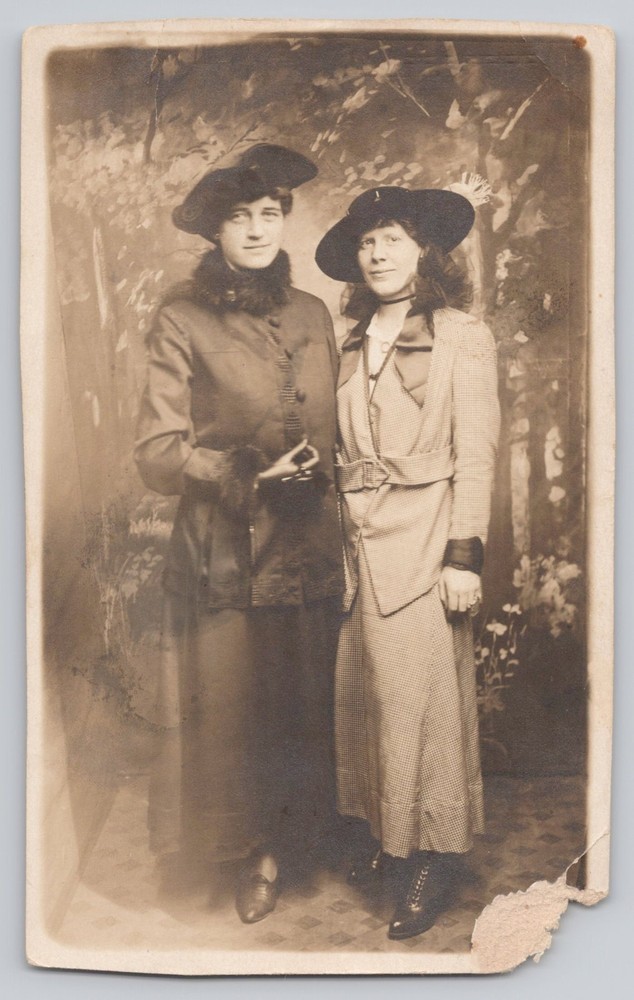 Two Pretty Women Hats RPPC Real Photo Postcard