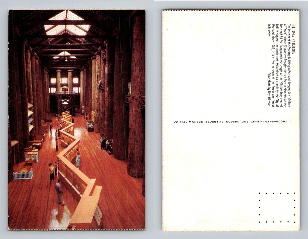 Portland, OR-Oregon, Forestry Building Interior Redwood Columns Vintage Postcard