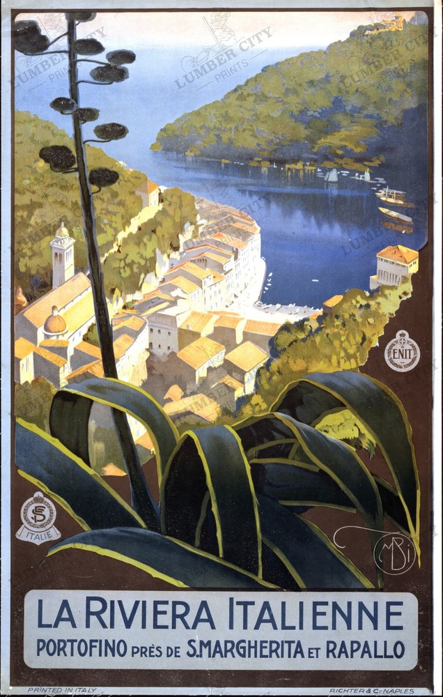 Portofino Italian Riviera 1920 Vintage Travel Poster Borgoni Art Print