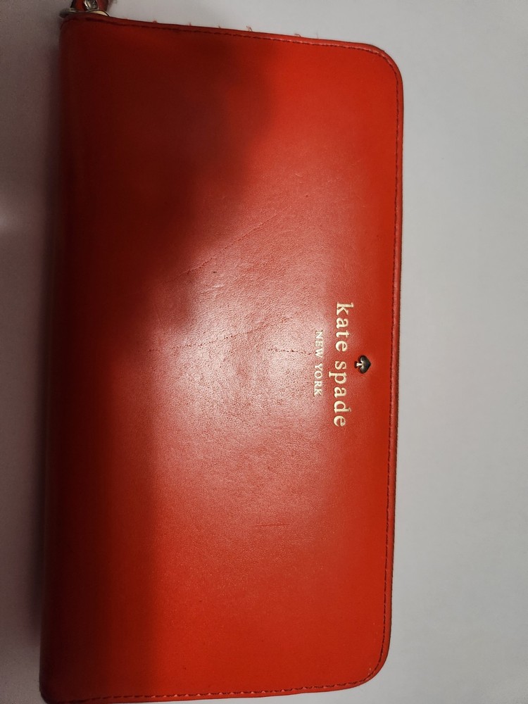 Kate Spade New York Morgan Leather Orange Zip Around Wallet.