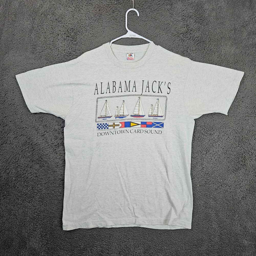 Vintage 1991 Alabama Jacks T Shirt XL Gray Fruit of the Loom Made in USA Sailing