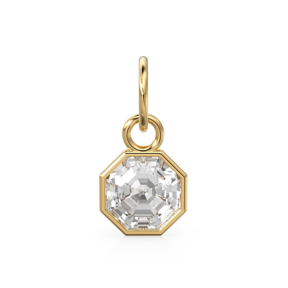 14k Yellow Solid Gold Rock Crystal Quartz Charm Pendant Bezel Jewelry Finding