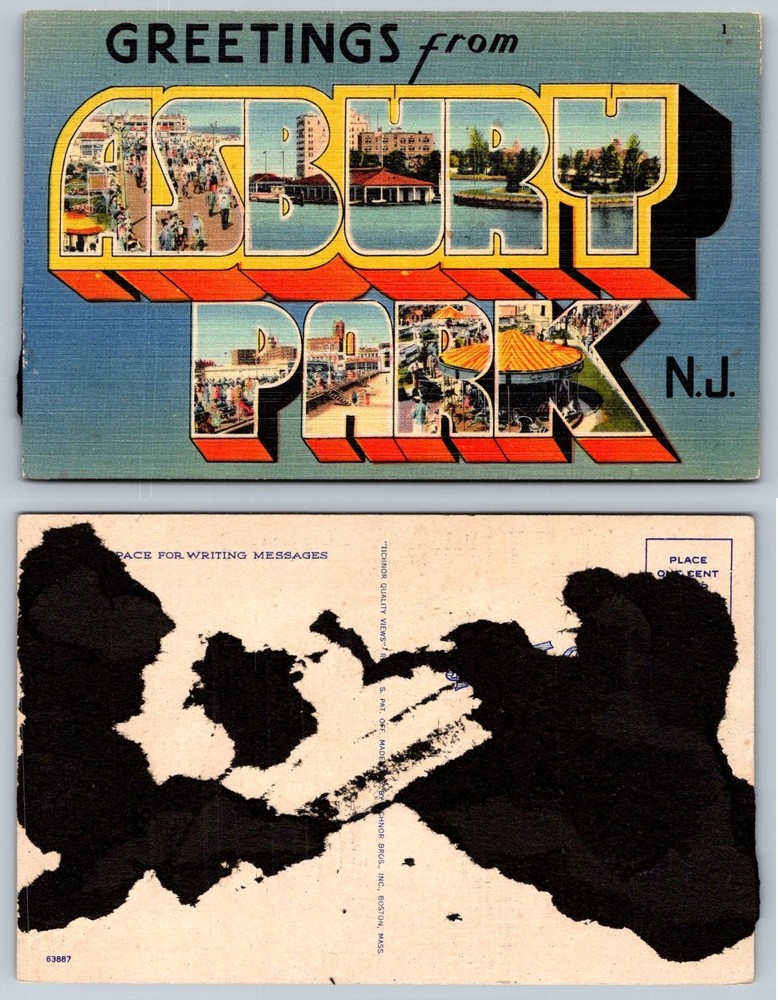 Vintage Asbury Park NJ Large Letter Linen Postcard Tichnor Bros. Boardwalk Views