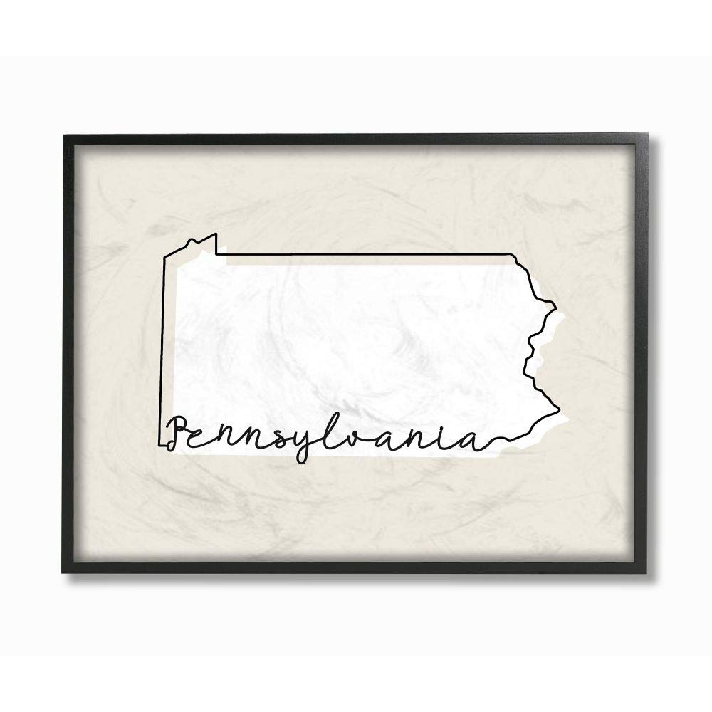 Pennsylvania Home State Map Neutral Print Design Black Framed Wall Art, 16x20...