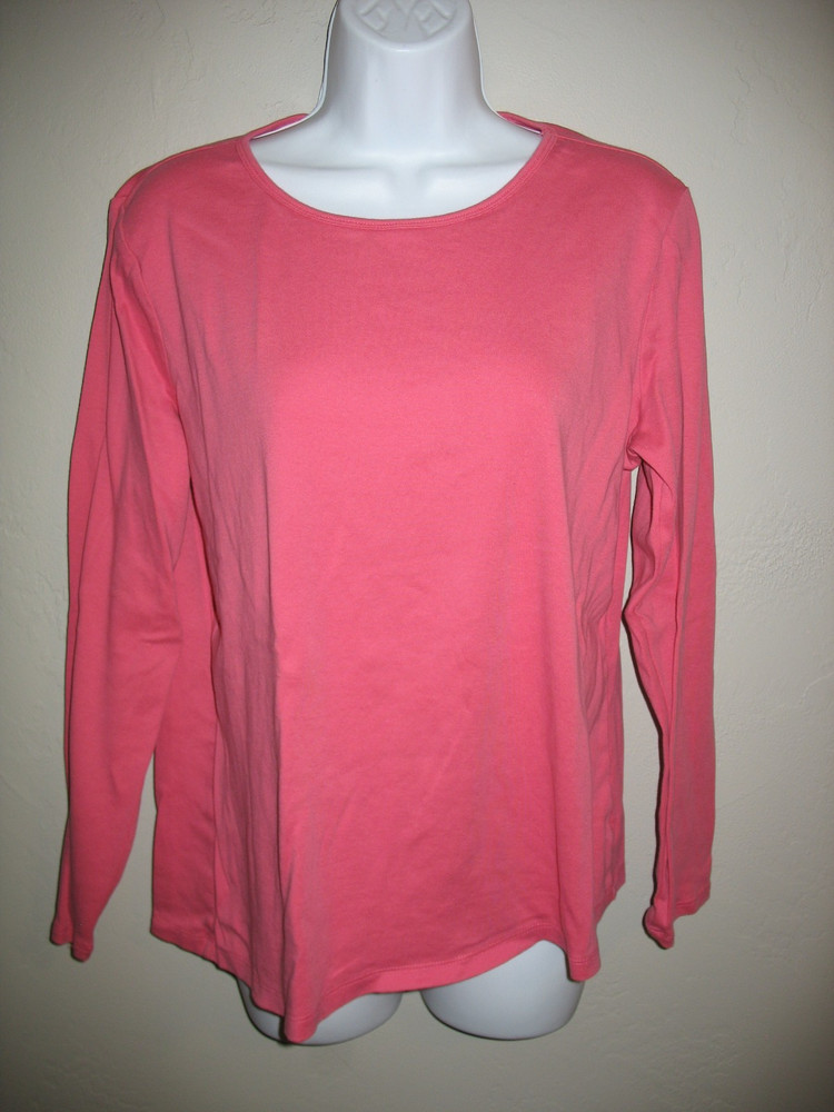 Liz Claiborne Long Sleeve Shirt Sz XXL Pink Crew Neck Womens 100% Cotton