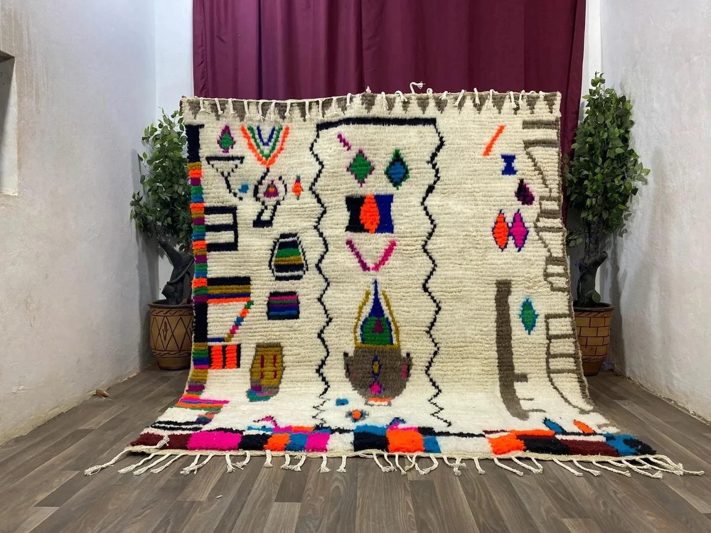 Handwoven Moroccan Berber Wool Rug Color Multicolor Handmade Design Carpet Rug