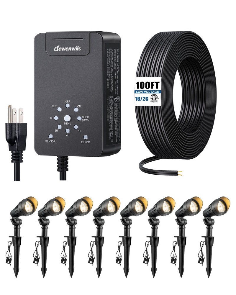 DEWENWILS Landscape Lighting Set 8 Spotlights 60W Transformer Timer Included