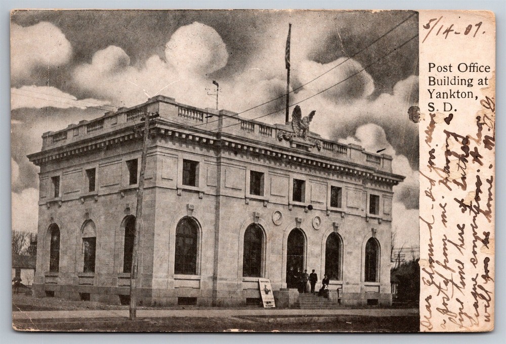 Post Office Building Yankton SD C1907 UDB Postcard AC1