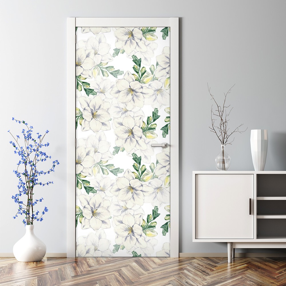 Freesia floral self-adhesive mural with bubble-free leaves door sticker