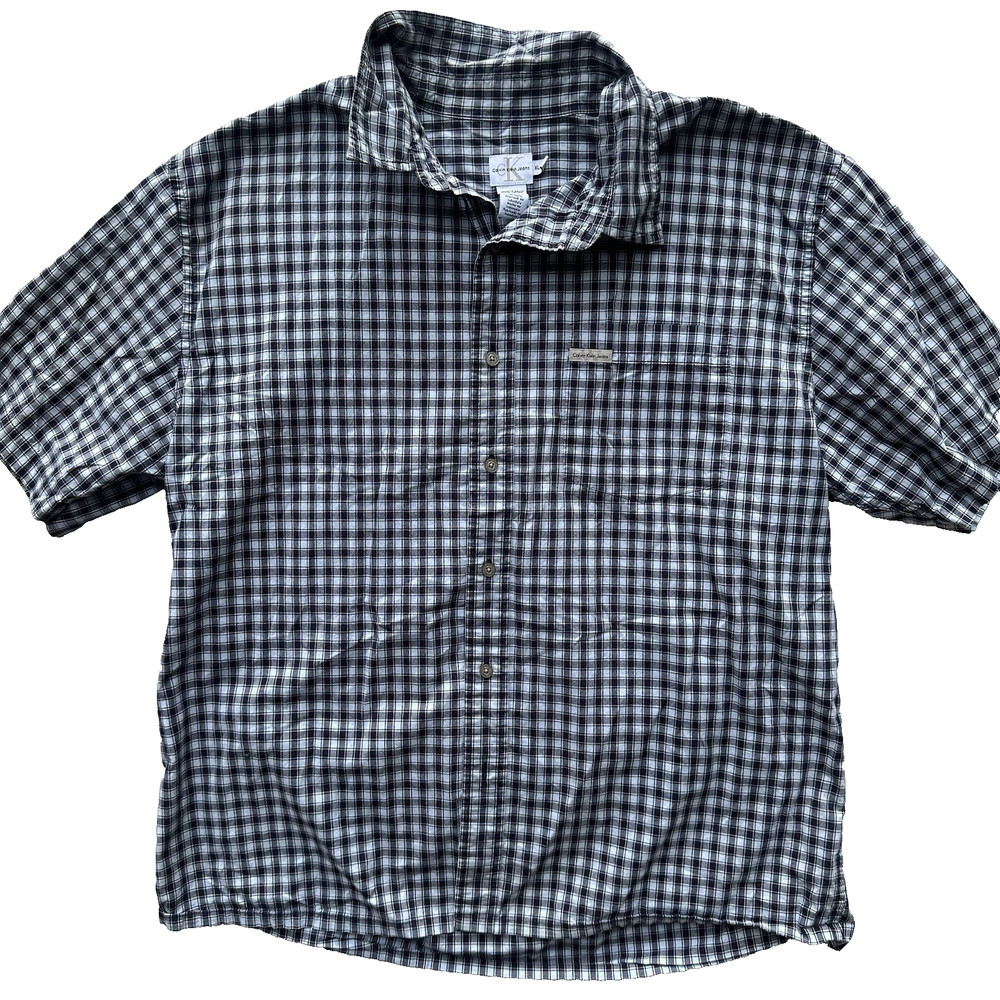 Calvin Klein Jeans Men's Short Sleeve Plaid Button Down Shirt XL