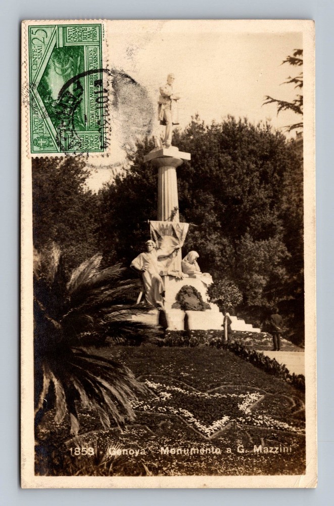 Italy- Genoa G. Mazzini Monument Souvenir Old Postal Card View Vintage Postcard