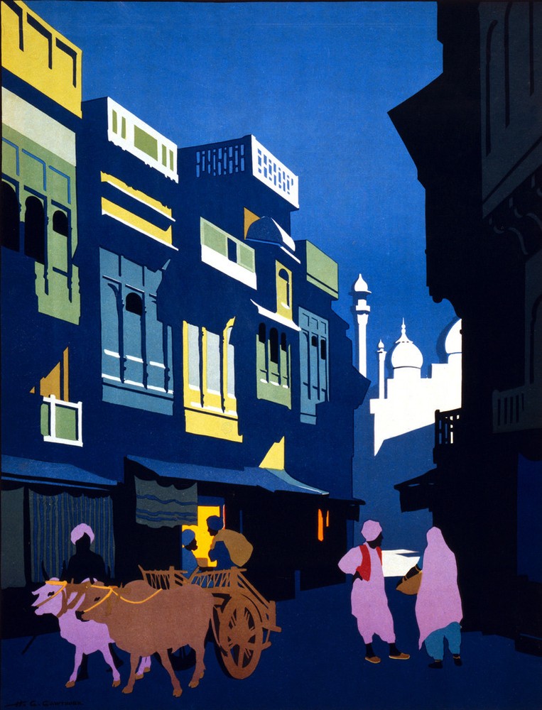 Cool Retro Travel Poster *FRAMED* CANVAS ART India at Night 18x12