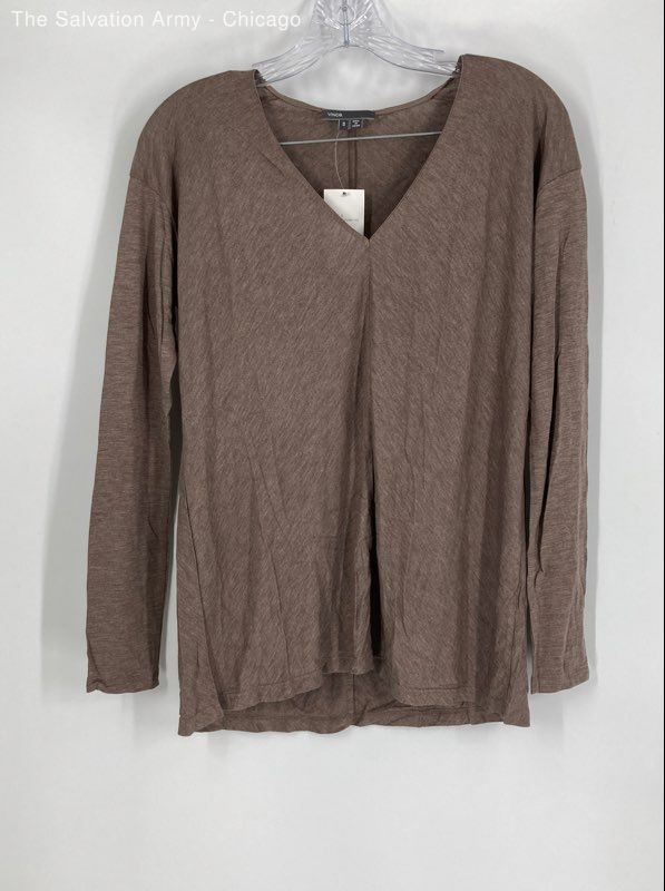 Vince Womens Brown V-Neck Long Sleeve Pullover Blouse Top Size Small