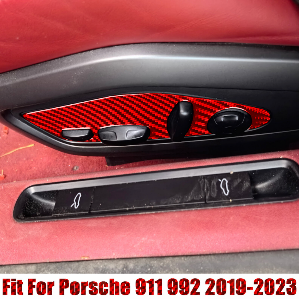 Fit For Porsche 911 992 2019-23 Red Carbon Fiber Seat Adjust Button Panel Trim2X