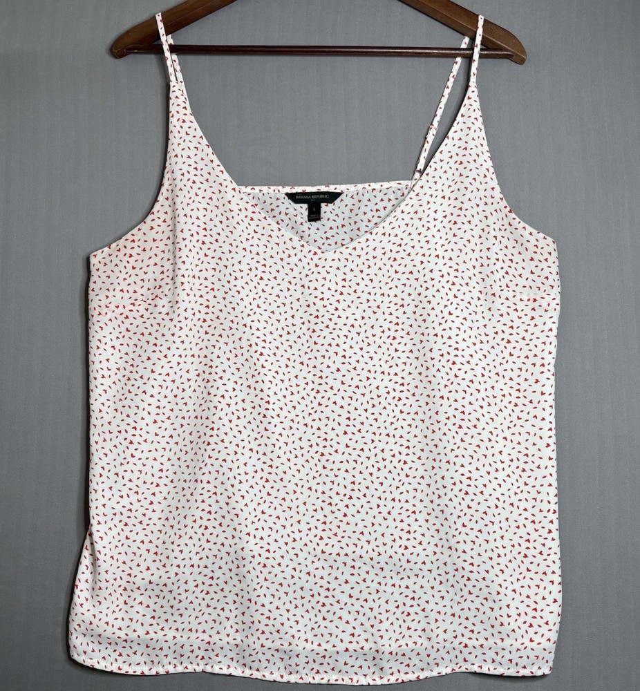 Banana Republic Cami Top Womens L White & Red Babydoll Flowy Boho Resort Travel