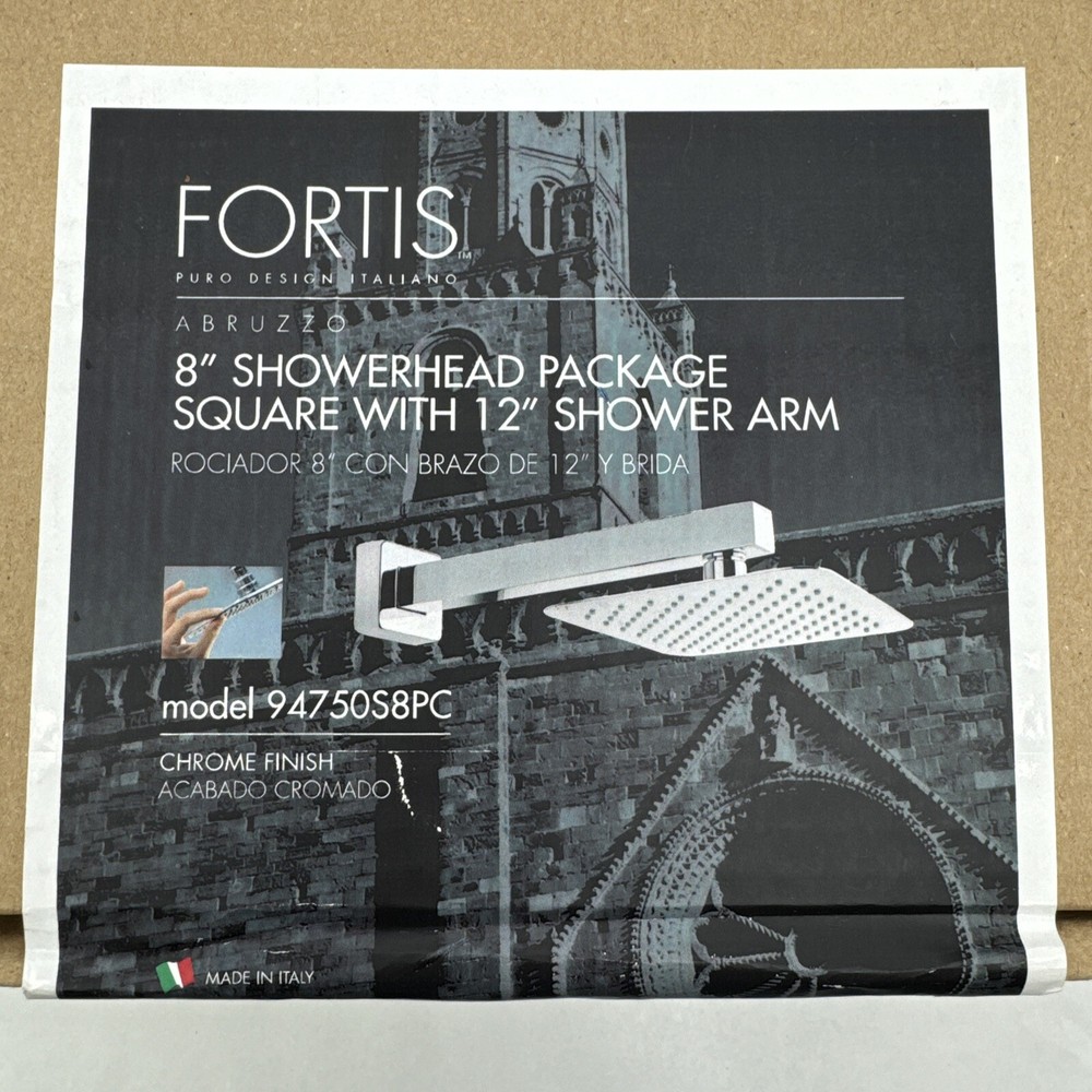 FORTIS 94750S8PC ABRUZZO 8 INCH RAINCAN SHOWERHEAD W/ 12 INCH SHOWERARM, POLISHE-image
