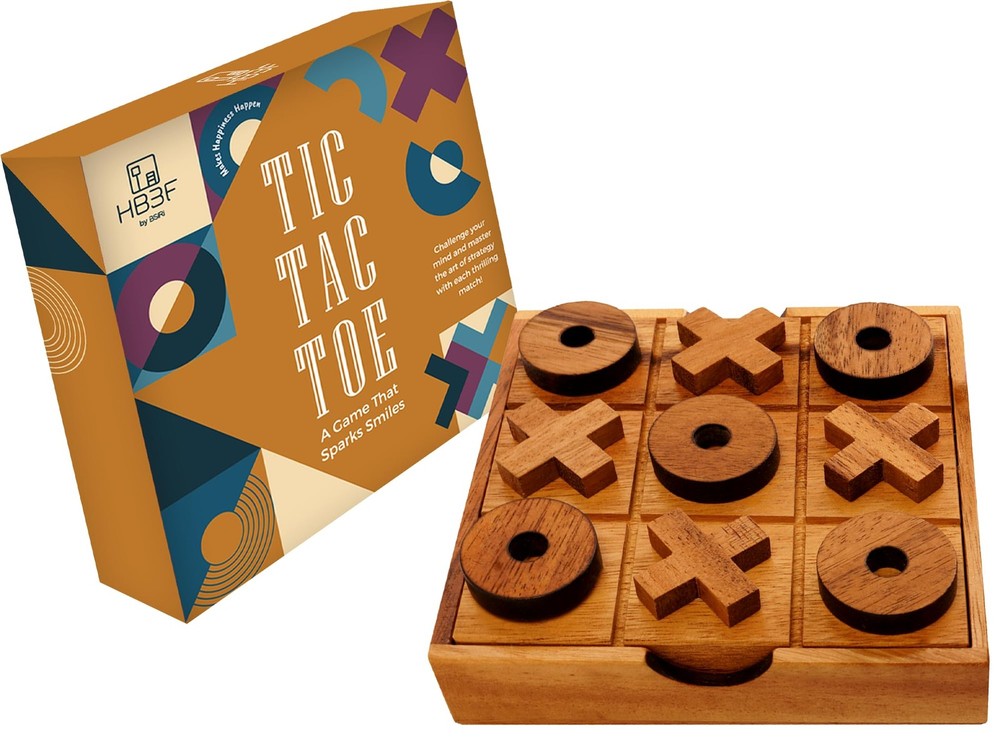Wooden Tic Tac Toe Game Coffee Tabletop XO Blocks Ideal for Family Living Roo...