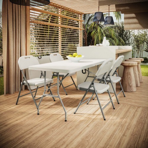 6FT Granite-White Folding Event Table with Carry Handle