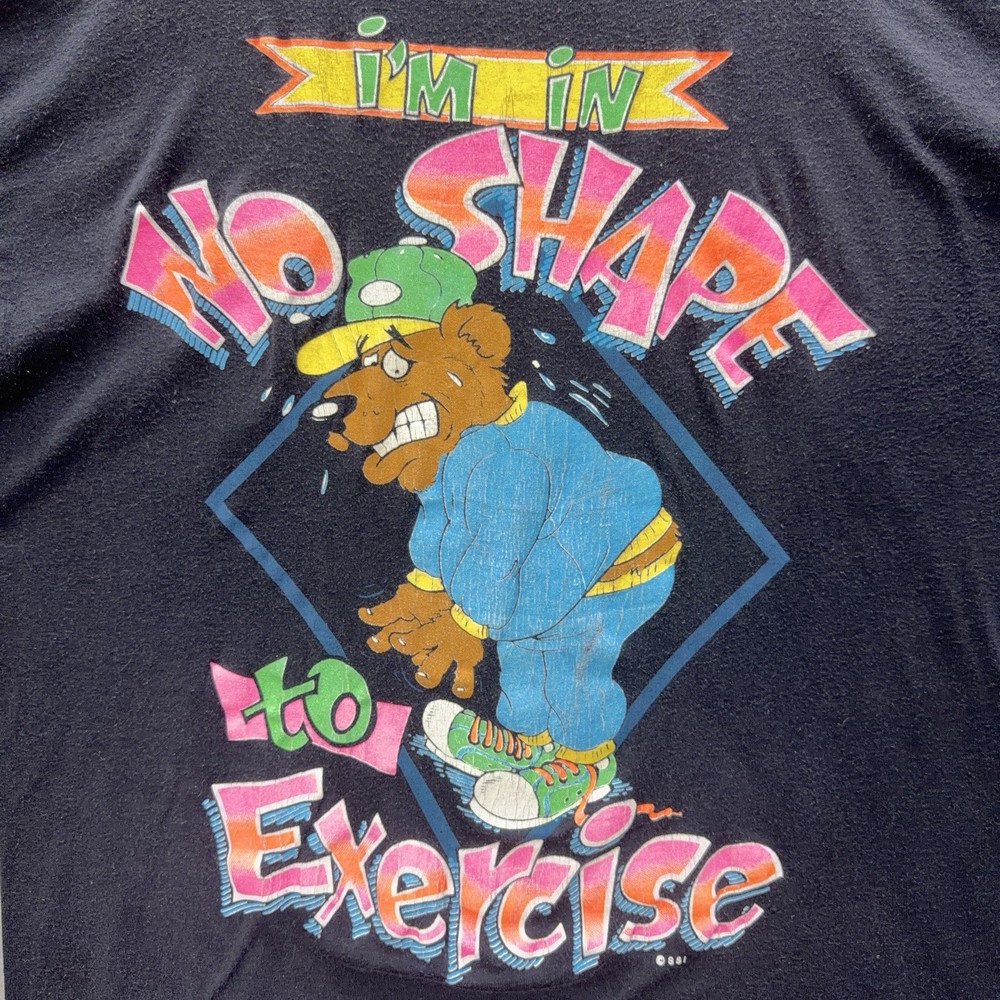 Vintage SSI Shirt Men L Black Graphic Print Single Stitch Bear Exercise Gym 90s