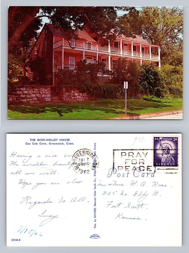 Greenwich, CT-Connecticut, Bush-Holley House Cos Cob View c1962 Vintage Postcard