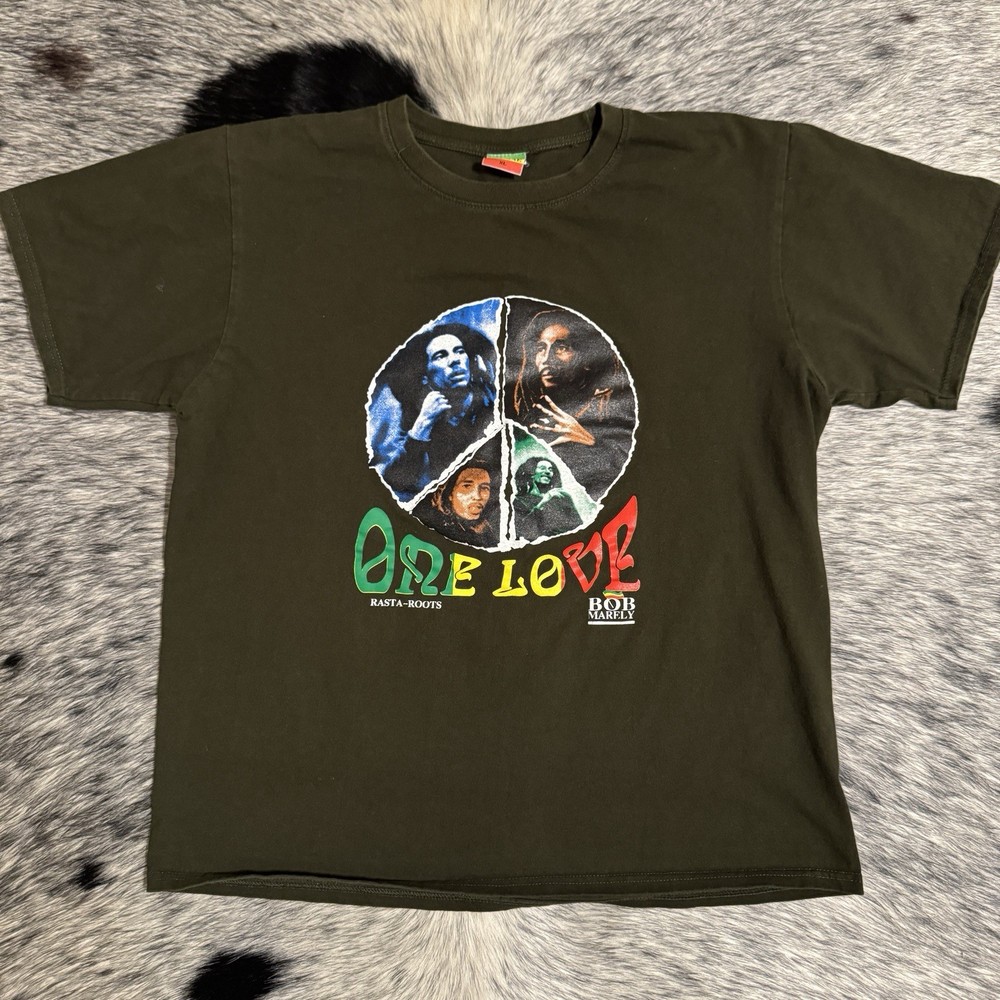 Bob Marley One Love Rasta Roots Olive Green T-Shirt Mens XL Reggae