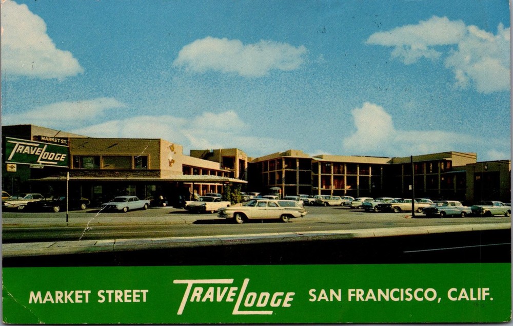 Vintage Travelodge Market St. San Francisco CA Chrome Postcard 1950s Cars