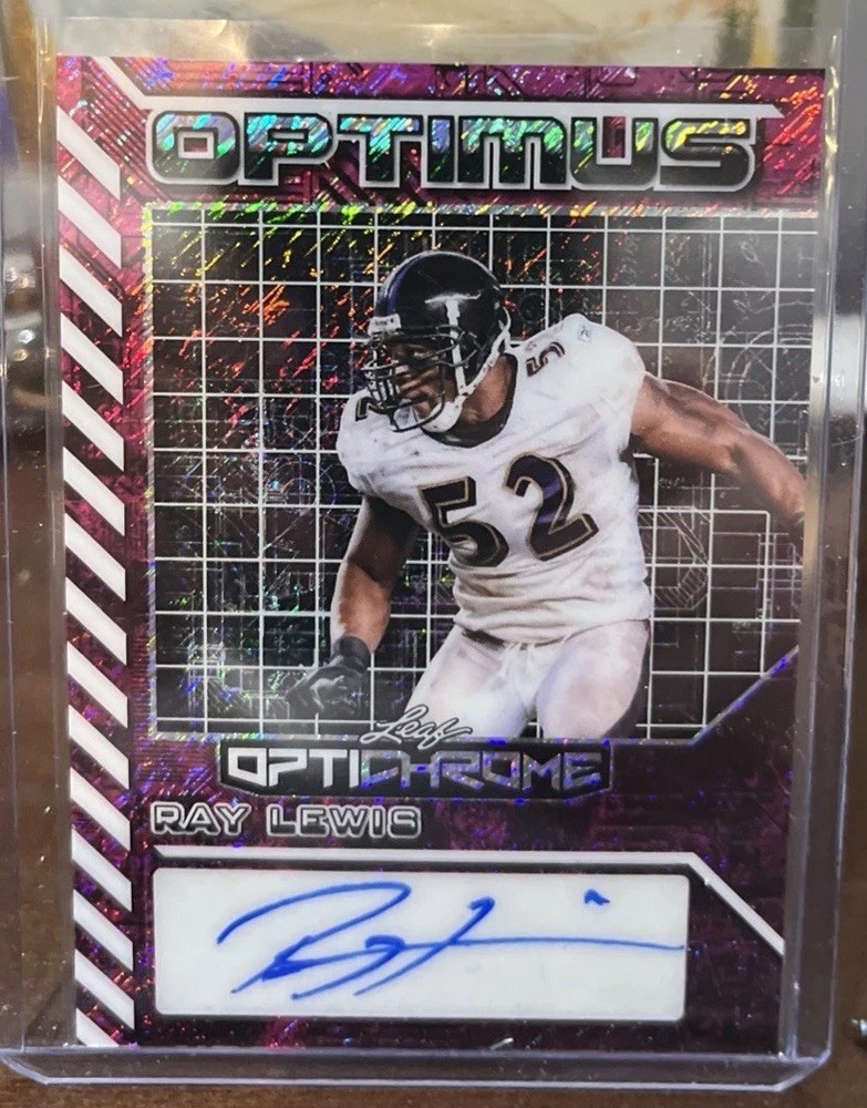 2025 Leaf OptiChrome Optimus Ray Lewis Autograph Purple 1/8 Ravens ￼