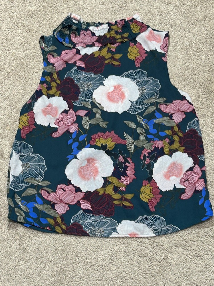 Monteau Womens Shirt Size Medium Multicolor Floral Print Lightweight Flowy
