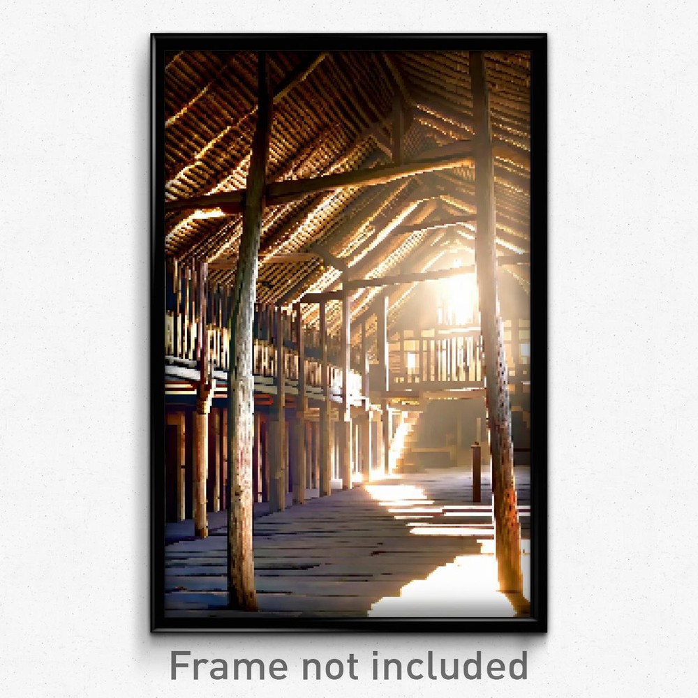 Pixel Art Poster - Ancient Longhouse (8 Bit Psychedelic Trippy Video Game Print)