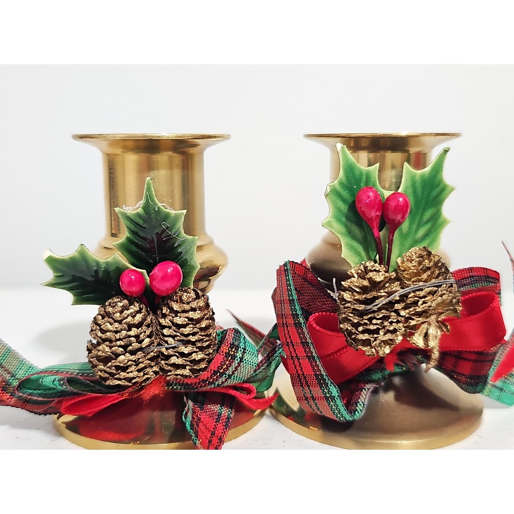 NEW Set of Two Vintage Solid Brass Taper Candle Holders Pillar Candle Base
