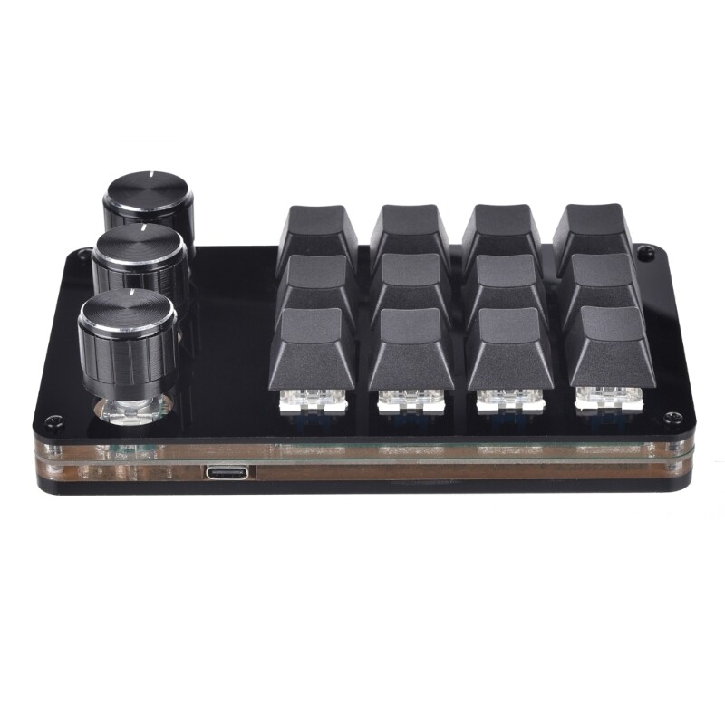 Macro Mechanical Keyboard with 12 Programmable Keys and 3 Knobs