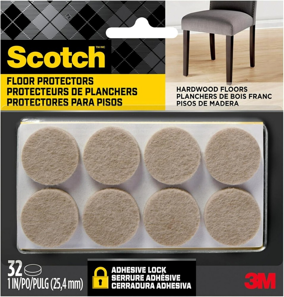 Scotch Felt Pads 32 PCS Beige, Felt Furniture Pads for Protecting Hardwood Floor
