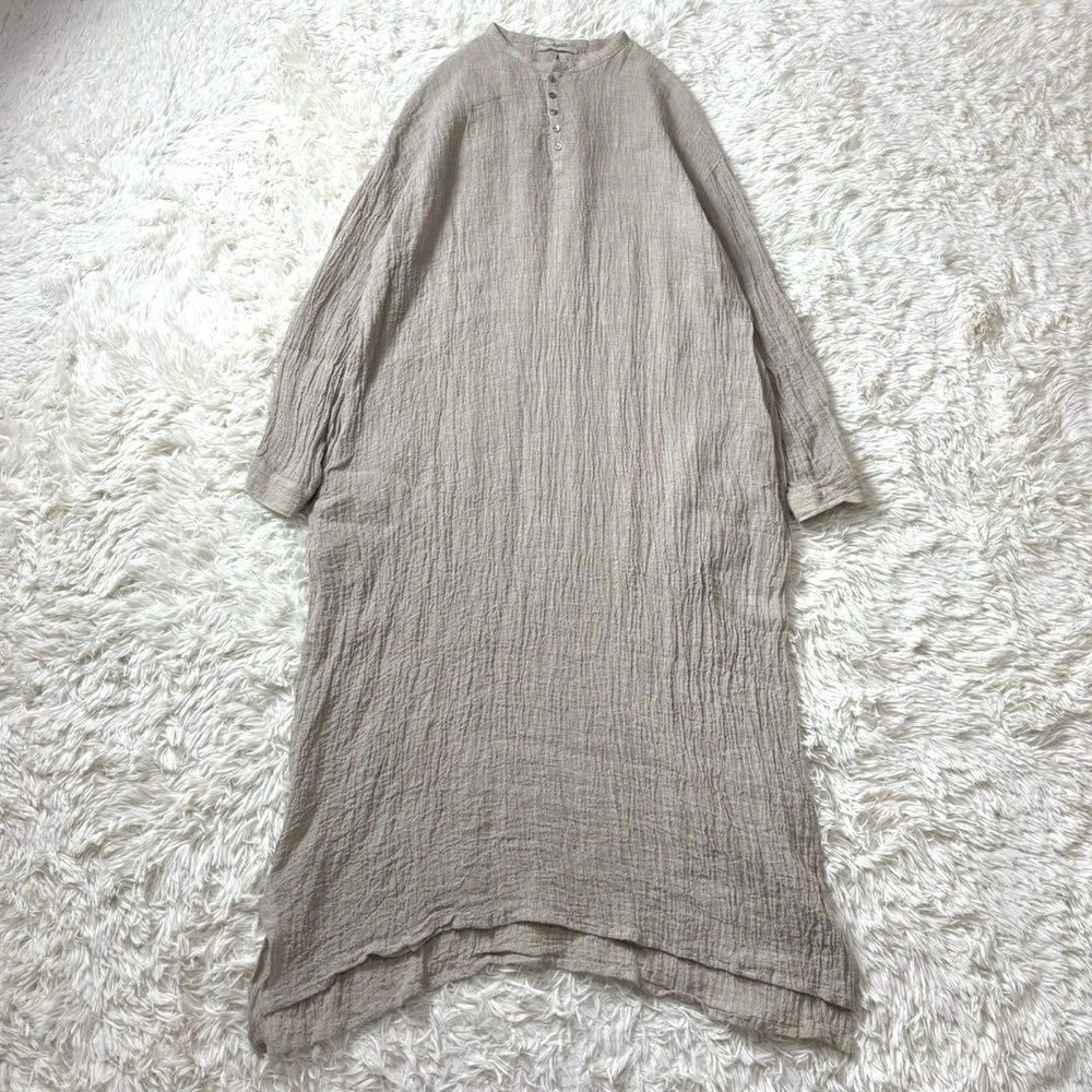 ICHI Antiquites Linen Long Dress A-Line Beige Free Size