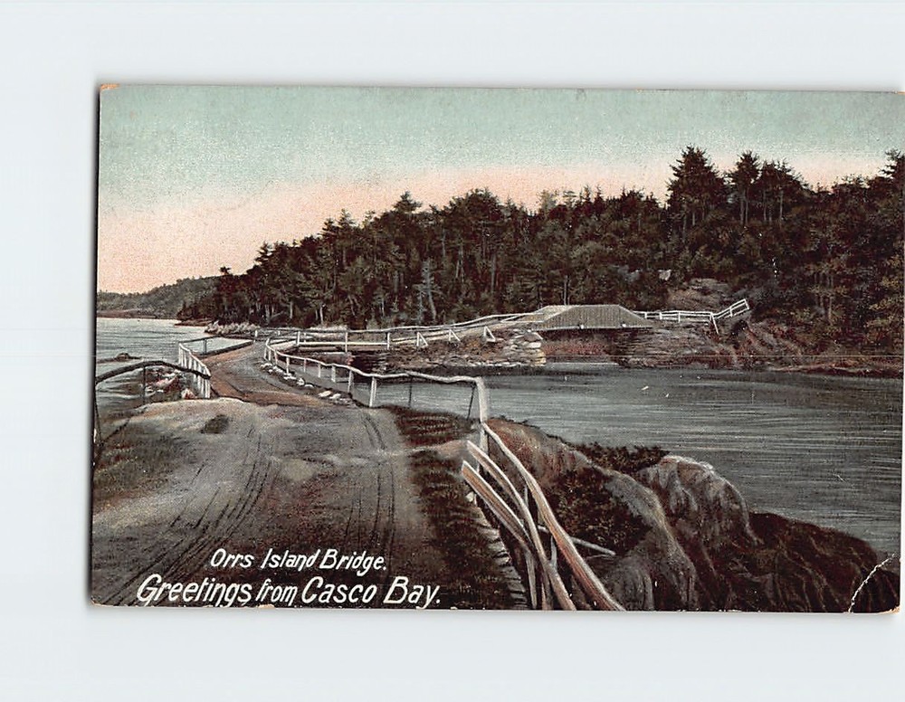 Postcard Orrs Island Bridge Greetings from Casco Bay Harpswell Maine USA