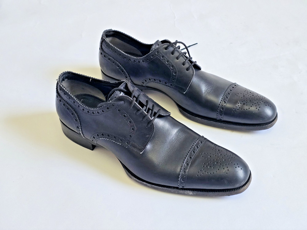 TOM FORD Men’s Black Leather Oxford Brogue Cap Toe Dress Shoes Size 12 Italy