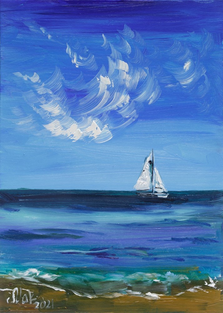 Puerto Rico Oil Painting Beach Original Art Sailboat Artwork Small Seascape