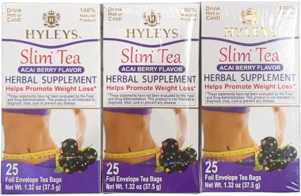 Hyleys Slim Tea Acai Berry Flavor Weight Loss 25 Tea Bags Expiration 02/2026-image